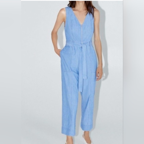 Zara Pants - Zara Women's Denim Jumpsuit S Wide leg Pants Blue M